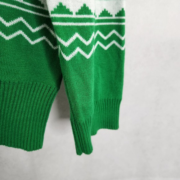 Mickey Mouse Holiday Christmas Sweater Size Medium Santa Hat Green w/ Trees - Picture 6 of 10